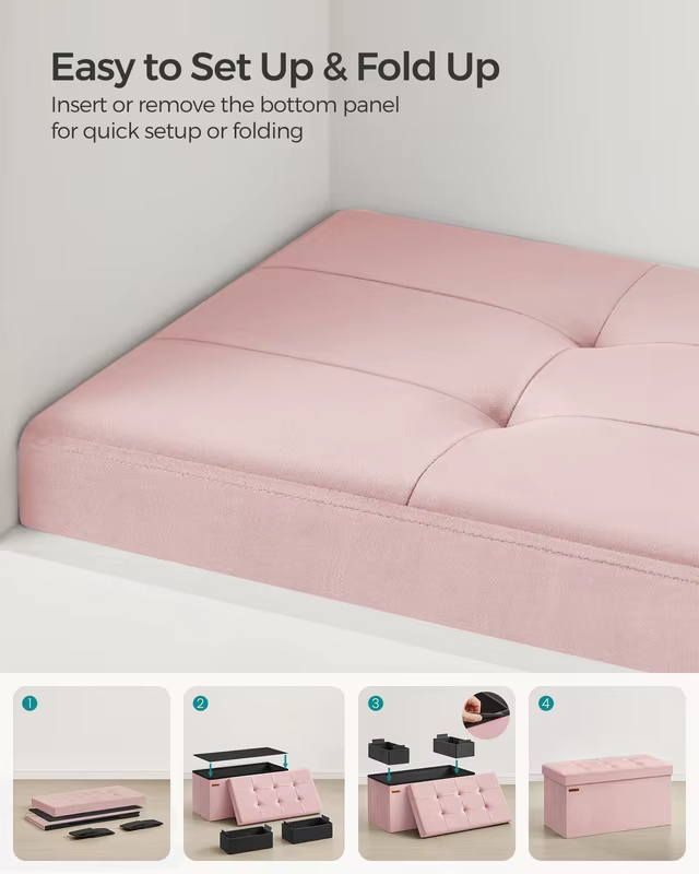 SONGMICS Mazie Collection - Storage Ottoman Bench, Foldable Foot Rest, 15 x 30 x 15 Inches, End of Bed Bench, Storage Chest