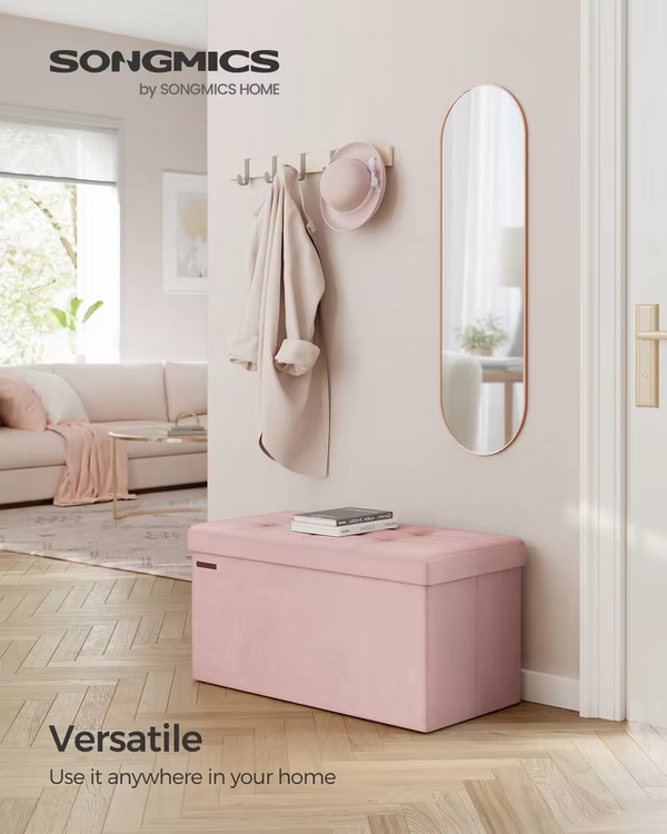 SONGMICS Mazie Collection - Storage Ottoman Bench, Foldable Foot Rest, 15 x 30 x 15 Inches, End of Bed Bench, Storage Chest