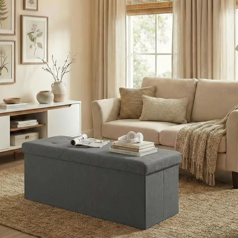 MCQ 30 Inch to 43 Inch Foldable Ottoman Foot Rest Stool with Storage Folding End of Bed Storage Bench Storage for Living Room Bedroom Entryway