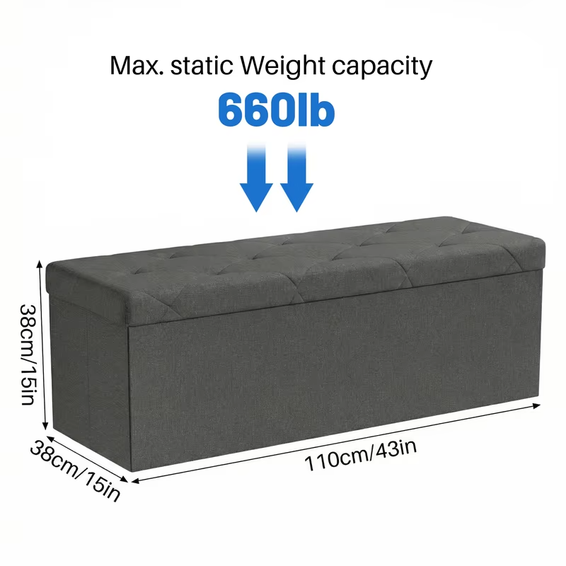 MCQ 30 Inch to 43 Inch Foldable Ottoman Foot Rest Stool with Storage Folding End of Bed Storage Bench Storage for Living Room Bedroom Entryway