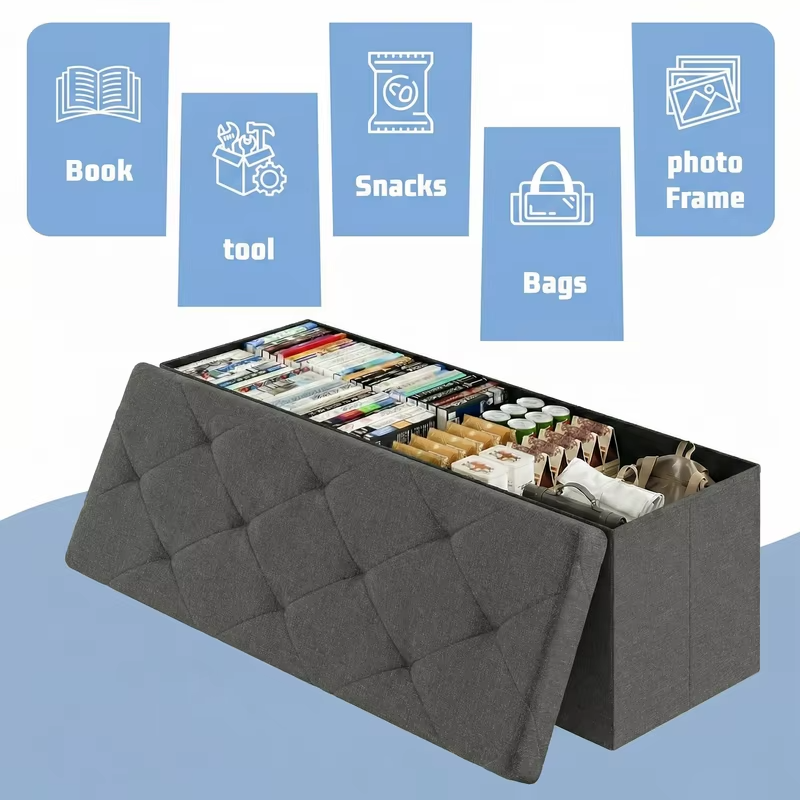 MCQ 30 Inch to 43 Inch Foldable Ottoman Foot Rest Stool with Storage Folding End of Bed Storage Bench Storage for Living Room Bedroom Entryway