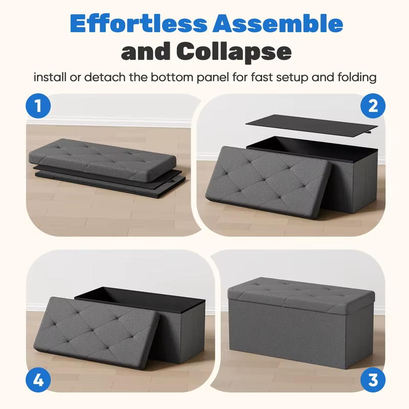 MCQ 30 Inch to 43 Inch Foldable Ottoman Foot Rest Stool with Storage Folding End of Bed Storage Bench Storage for Living Room Bedroom Entryway