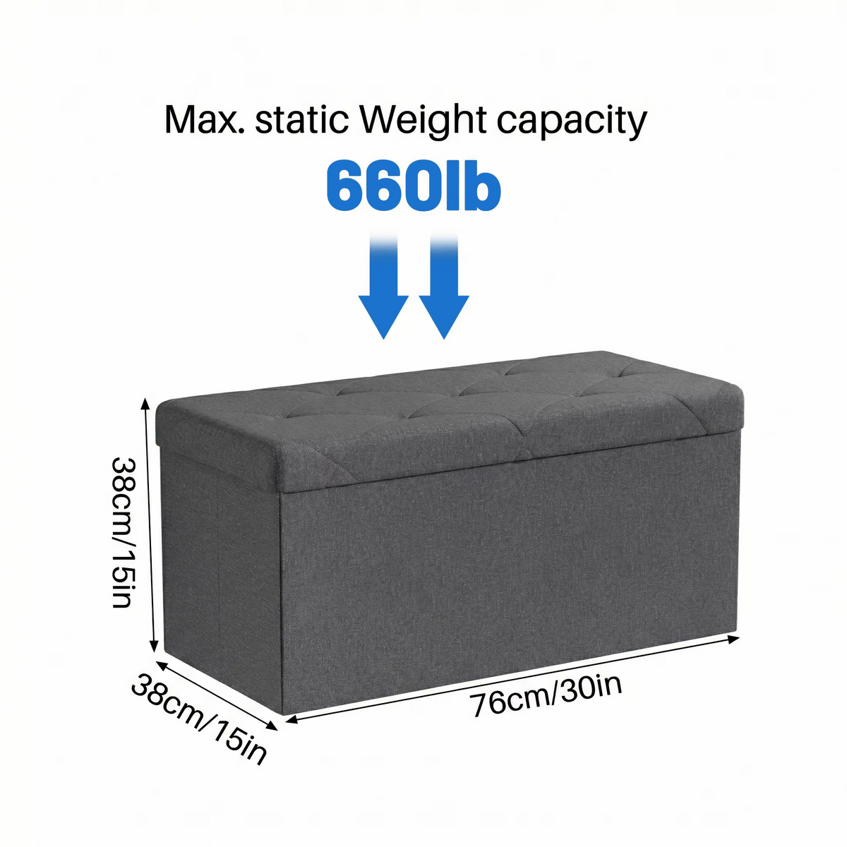 MCQ 30 Inch to 43 Inch Foldable Ottoman Foot Rest Stool with Storage Folding End of Bed Storage Bench Storage for Living Room Bedroom Entryway