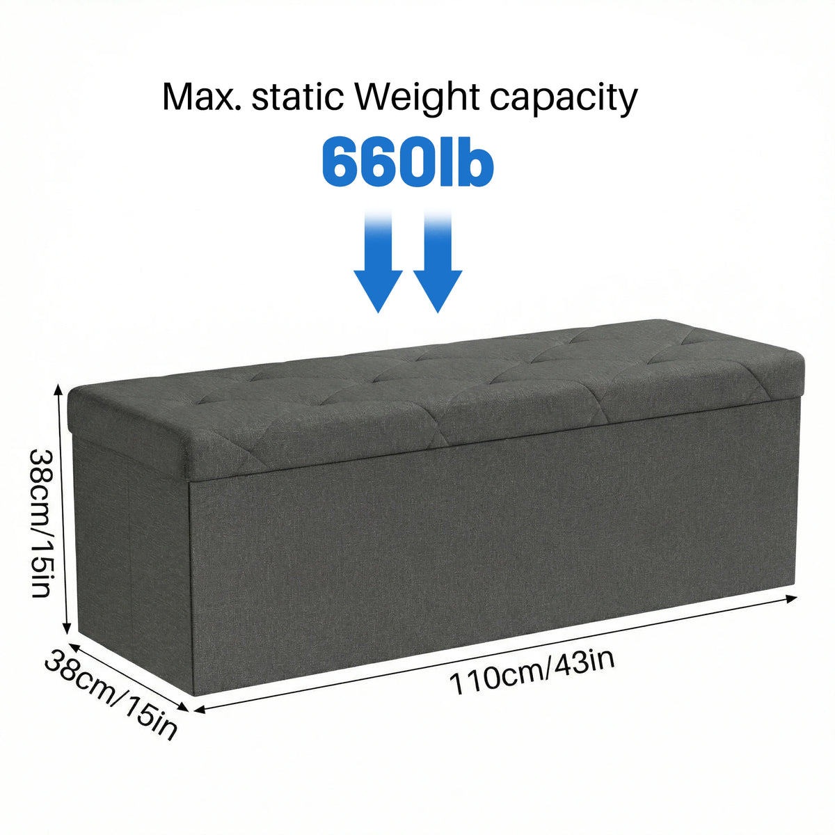 MCQ 30 Inch to 43 Inch Foldable Ottoman Foot Rest Stool with Storage Folding End of Bed Storage Bench Storage for Living Room Bedroom Entryway