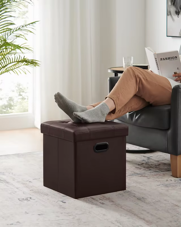 SONGMICS Mazie Collection - 15 Inches Ottoman with Storage, Footstool, Storage Ottoman with Metal Handles, Load 660 lb