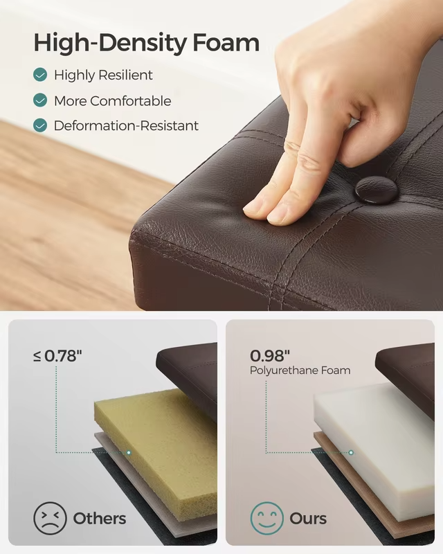 SONGMICS Mazie Collection - 15 Inches Ottoman with Storage, Footstool, Storage Ottoman with Metal Handles, Load 660 lb