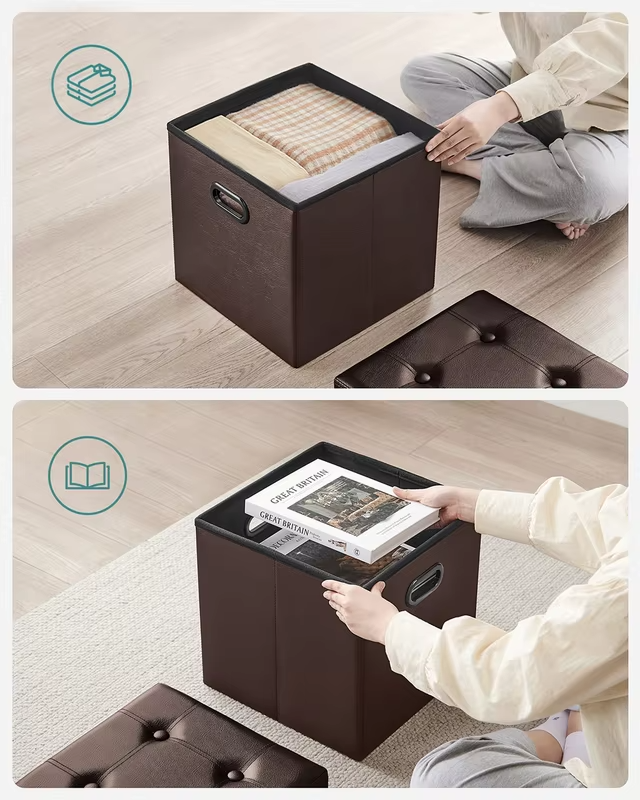 SONGMICS Mazie Collection - 15 Inches Ottoman with Storage, Footstool, Storage Ottoman with Metal Handles, Load 660 lb