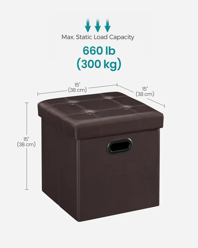 SONGMICS Mazie Collection - 15 Inches Ottoman with Storage, Footstool, Storage Ottoman with Metal Handles, Load 660 lb