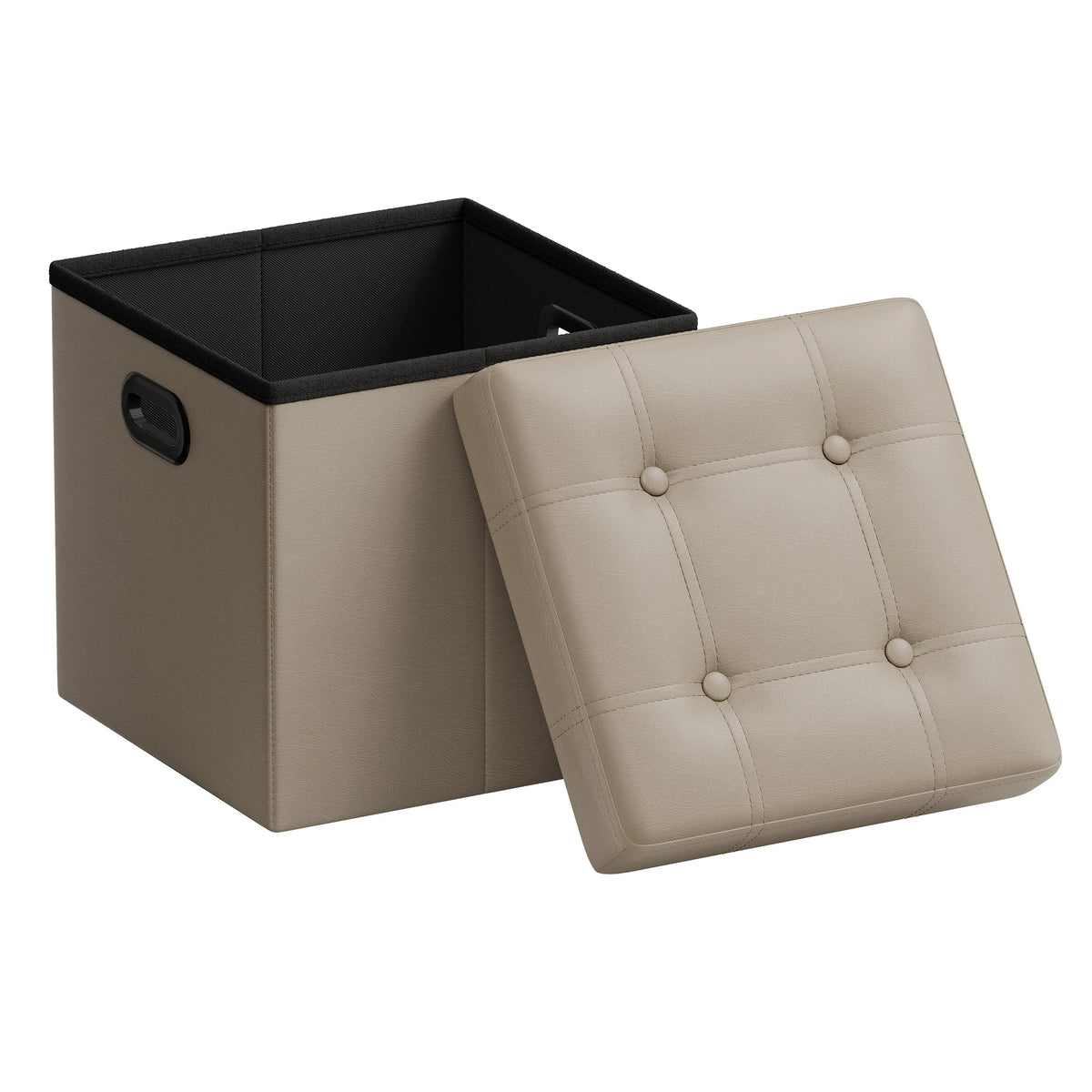 SONGMICS Mazie Collection - 15 Inches Ottoman with Storage, Footstool, Storage Ottoman with Metal Handles, Load 660 lb