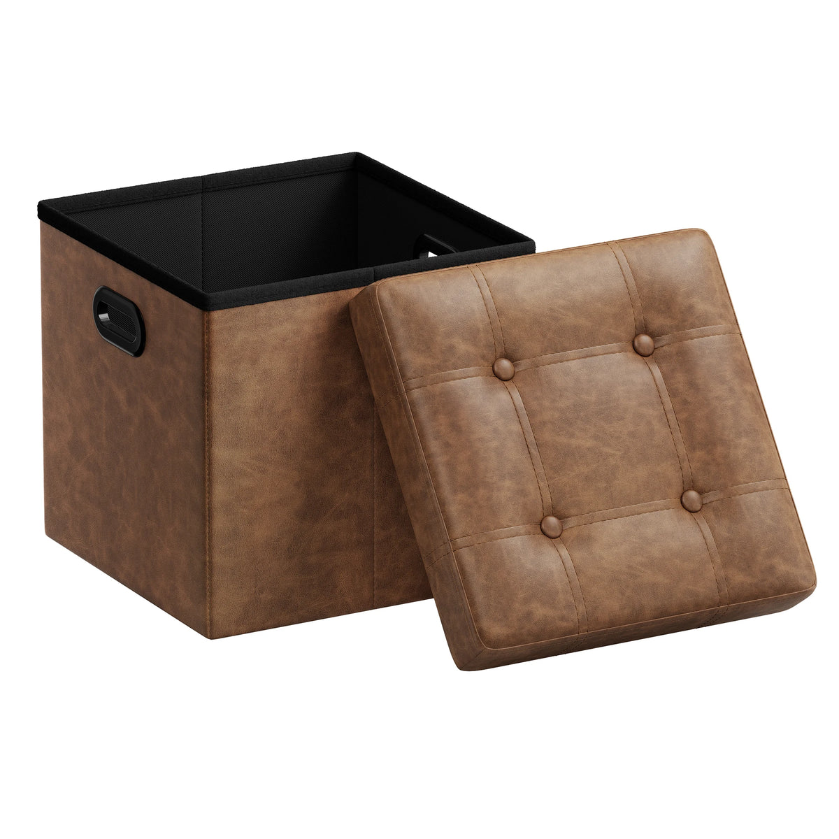 SONGMICS Mazie Collection - 15 Inches Ottoman with Storage, Footstool, Storage Ottoman with Metal Handles, Load 660 lb