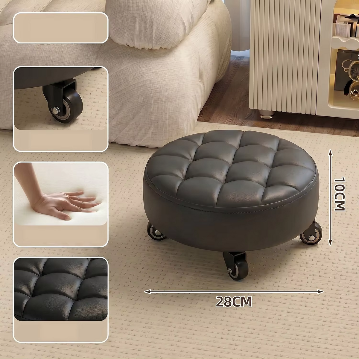 Household Wheeled Low Stools Floor-cleaning Chairs Wheeled Seam Sealing Stools Rotating Nail and Pedicure Round Stools
