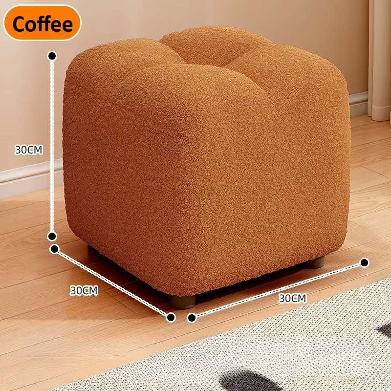 Lambs Wool Small Pouf Stool - Plush Sitting Cushion for Sofa, Living Room & Entryway, Soft Footrest & Shoe Changing Stool