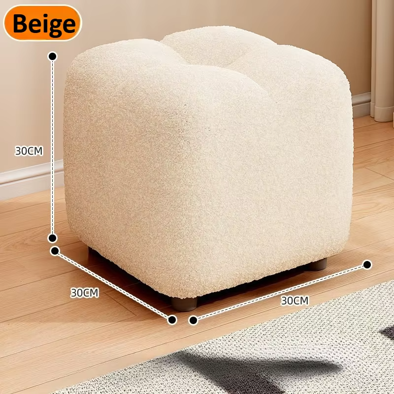 Lambs Wool Small Pouf Stool - Plush Sitting Cushion for Sofa, Living Room & Entryway, Soft Footrest & Shoe Changing Stool