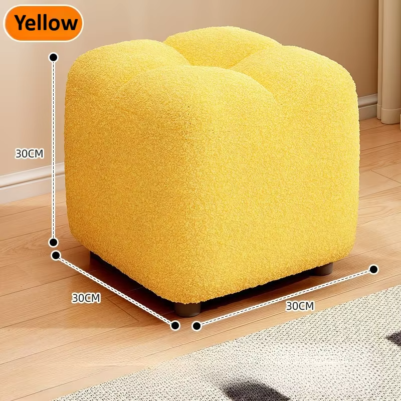 Lambs Wool Small Pouf Stool - Plush Sitting Cushion for Sofa, Living Room & Entryway, Soft Footrest & Shoe Changing Stool