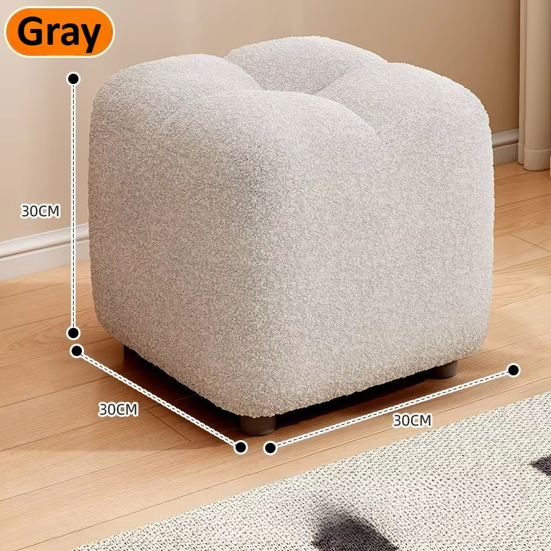 Lambs Wool Small Pouf Stool - Plush Sitting Cushion for Sofa, Living Room & Entryway, Soft Footrest & Shoe Changing Stool
