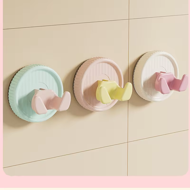 Suction Cup Wall Mounted Candy color Double-head Hook No-Drilling Suction Cup Hook for Bathroom Waterproof Hanging Paper Towel