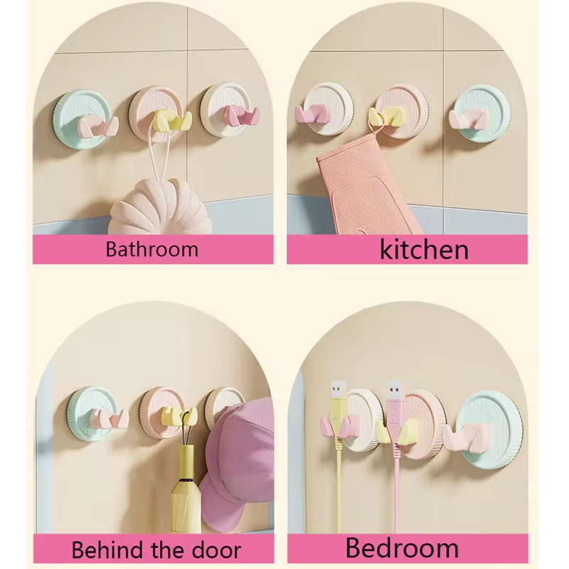 Suction Cup Wall Mounted Candy color Double-head Hook No-Drilling Suction Cup Hook for Bathroom Waterproof Hanging Paper Towel