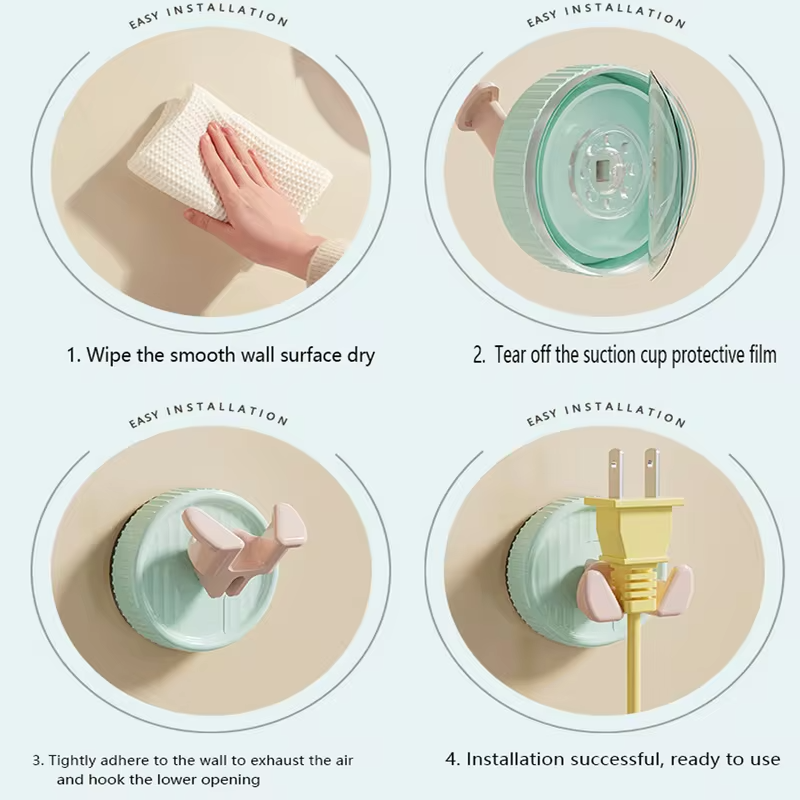 Suction Cup Wall Mounted Candy color Double-head Hook No-Drilling Suction Cup Hook for Bathroom Waterproof Hanging Paper Towel