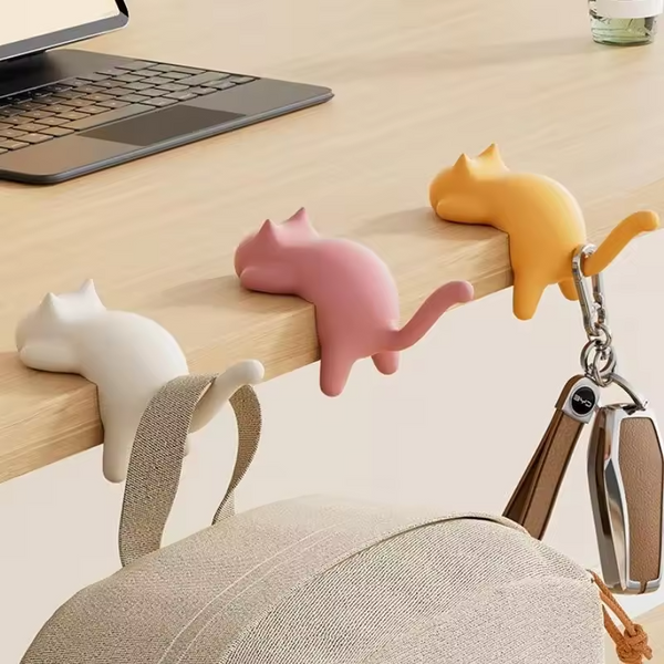 [E] Cute Portable Cat Bag Hook Hanger Table Hook Handbag Backpack Travel Bag Organizer Holder Home Office Decor Desk Side Hooks