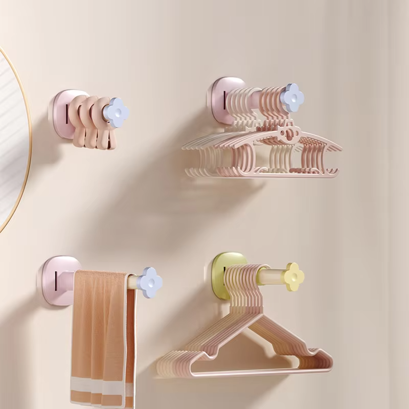 Installation Retractable And Adjustable Length Home Use Hanger Storage Container Hanger Storage Rack No-Drill Suction Cup