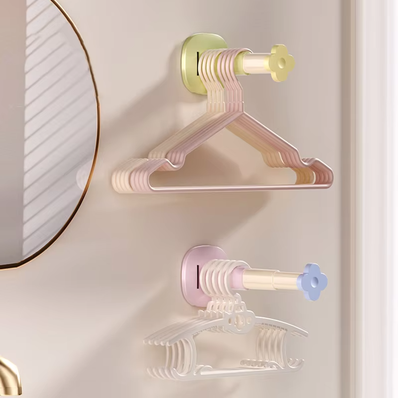 Installation Retractable And Adjustable Length Home Use Hanger Storage Container Hanger Storage Rack No-Drill Suction Cup